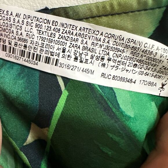 Zara tropical print palm leaves dress green M NWT satin lightweight summer midi - Picture 7 of 7
